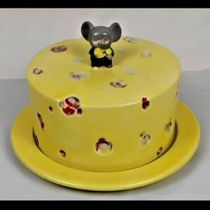 Vintage 1980 Mouse Swiss Cheese Covered Dish Yellow Ceramic G.P.